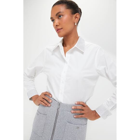 THE SHIRT BY ROCHELLE BEHRENS Exclusive White Icon Shirt With Rhinestone Collar - Picture 1 of 9